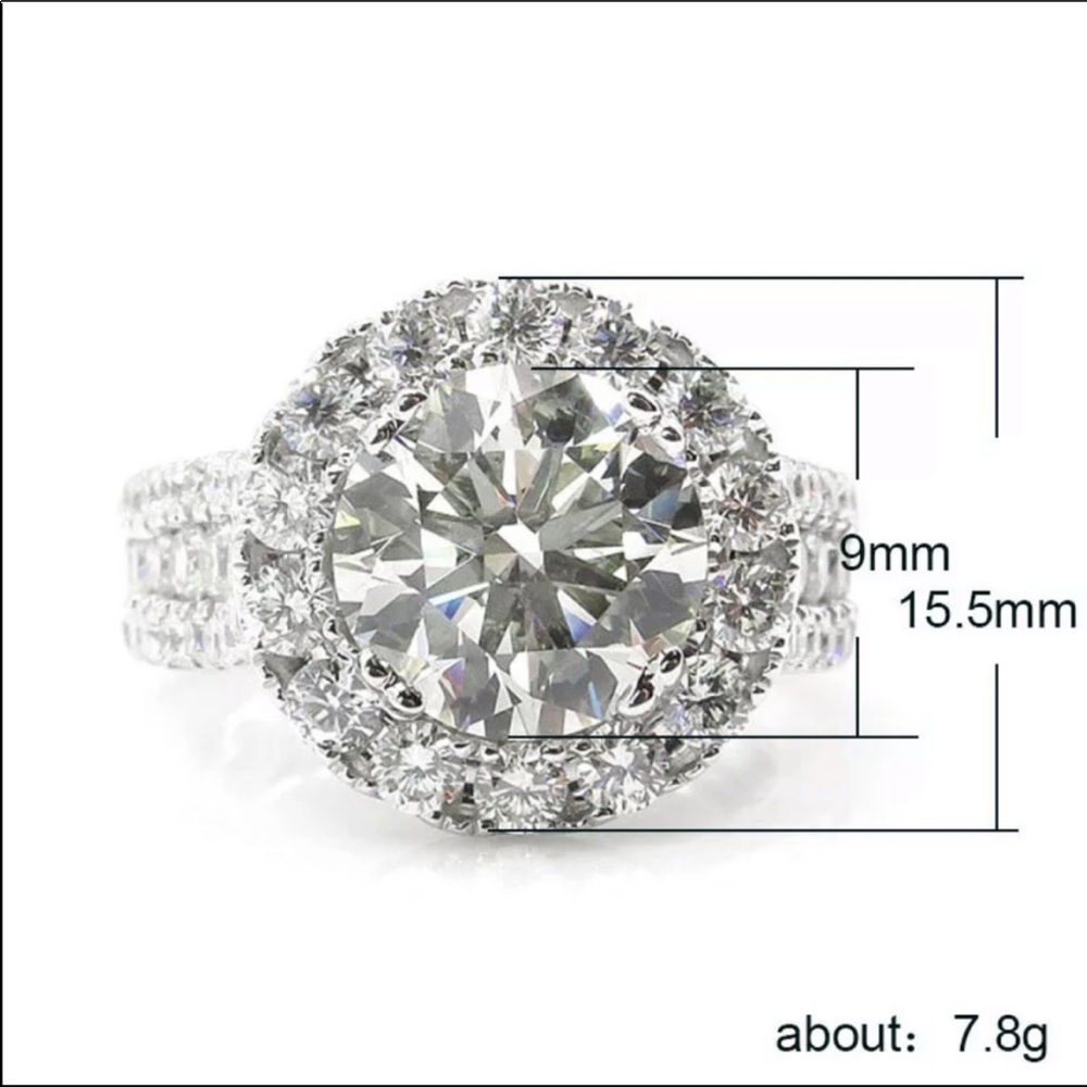 NEW💍925 SILVER ROUND DIAMOND HALO ENGAGEMENT RING - Picture 5 of 5